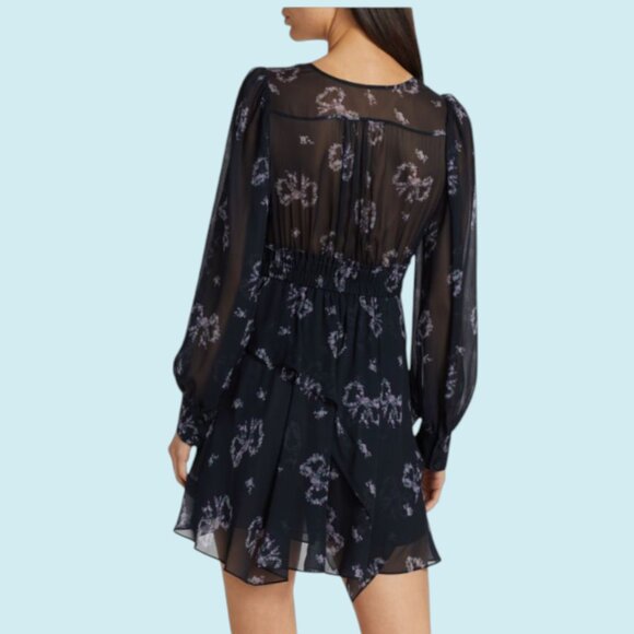 LoveShackFancy Dress Size Small Blue Floral Zayden asymmetrical tiered mini - Picture 2 of 14